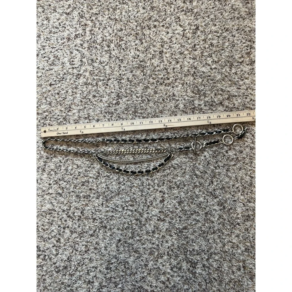 MICHAEL KORS New MK Logo Chain Leather Belt Black Silver 3 Layers On Front 42